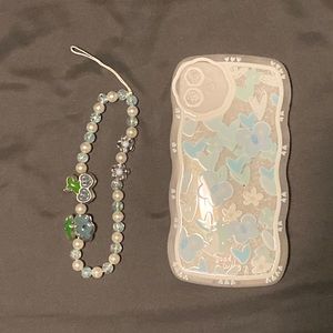 Baby blue floral/hearts iPhone 11 phone case with keychain